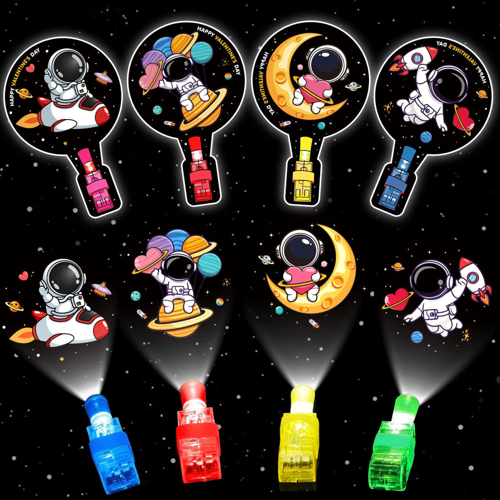 ZICZLI 28-pack space valentines cards with LED finger lights for classroom exchanges.