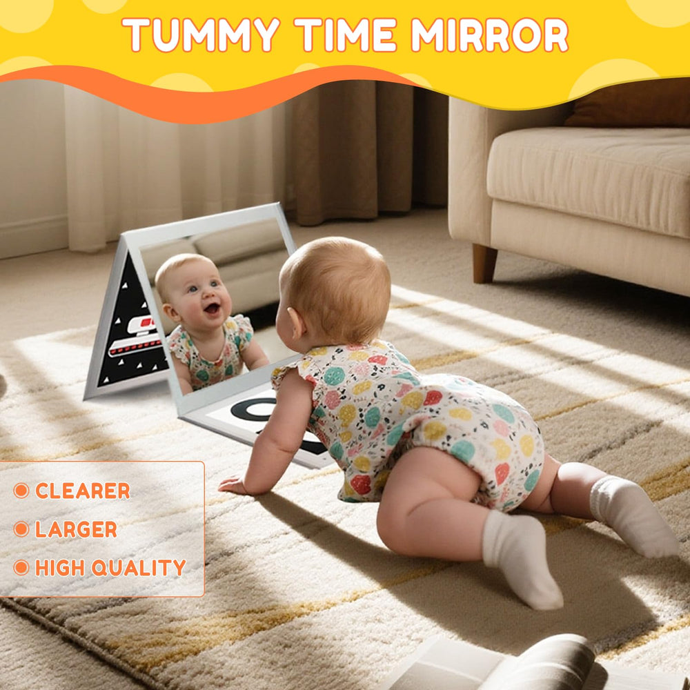 Zikhoobusik baby-safe mirror boosts gaze interaction during tummy time.