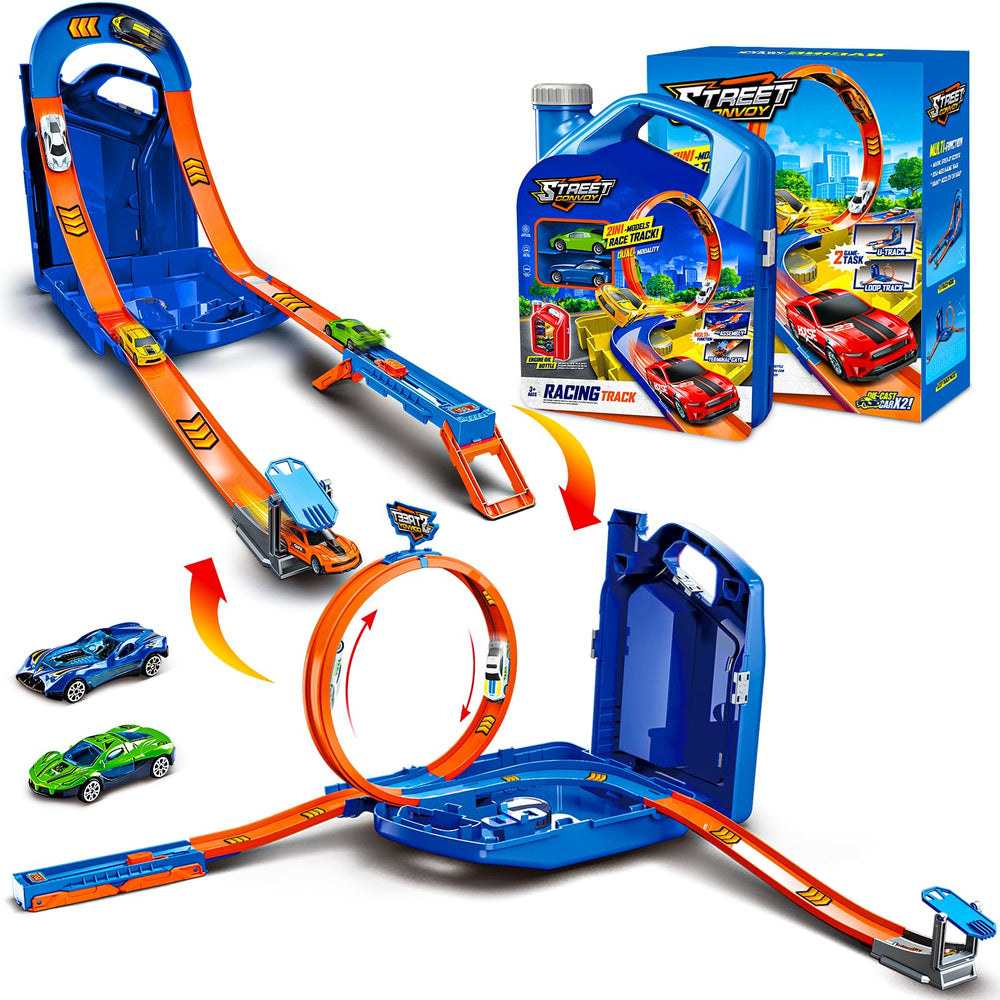 Zikhoobusik race track toy set blue with two cars for imaginative racing.
