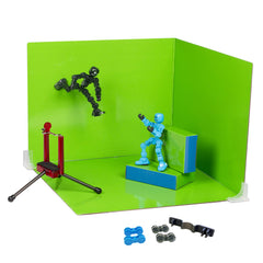 Zing Klikbot Zanimation Studio front view with two poseable figures ready for filming.