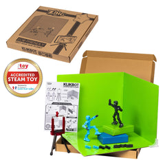 Zing Klikbot Zanimation Studio blue-grey figures posed for stop-motion storytelling.