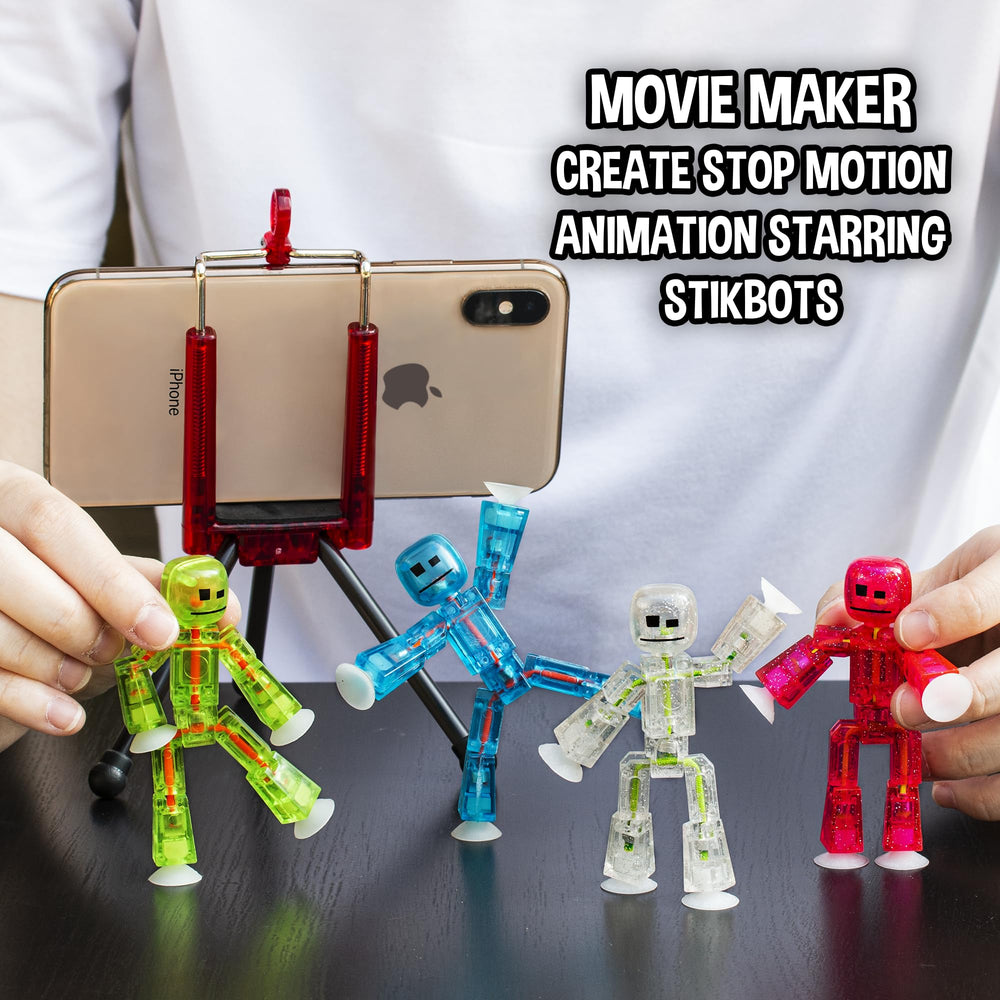 Zing Stikbots portable tripod with non-slip feet supports mobile filming.
