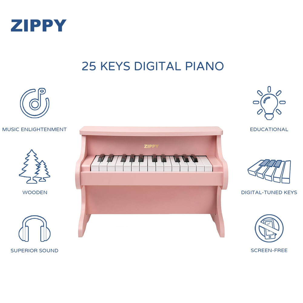 ZIPPY Kids Piano Keyboard side view highlighting sturdy MDF construction.