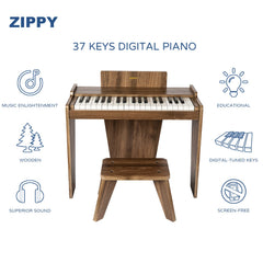 ZIPPY Kids Piano solid MDF construction with non-tipping bench for safe, steady play.