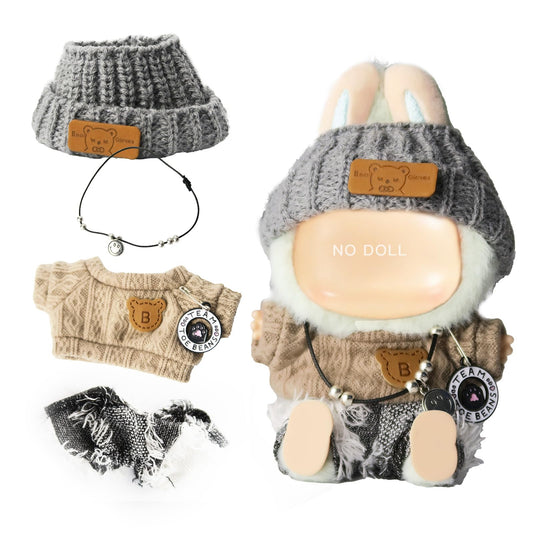 ZitoNebrix brown bear outfit for 17cm dolls with cozy denim