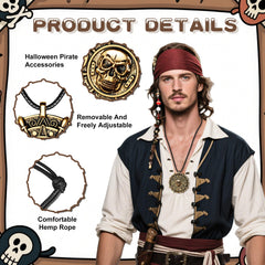 ZIZWO pirate skull necklace detail with spiral patterns for cosplay.
