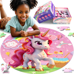 ZIZZ Unicorn Puzzle round design shows a safe, durable surface for kids.