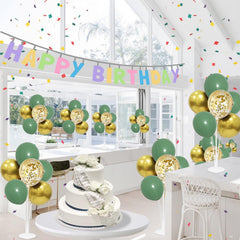 ZJDHPTY close-up of green and gold confetti balloons