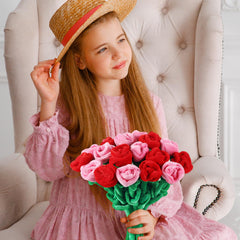 ZJoey plush rose bouquet with soft fabric and bendable stems for arrangements.