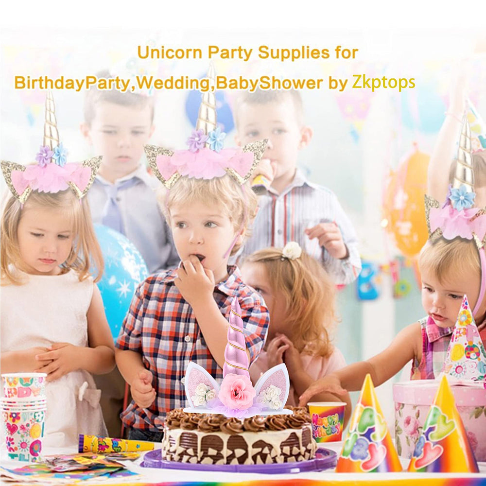 Zkptops unicorn topper with flowers enhances cake decoration for coordinated look.