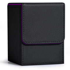 ZLCA deck box exterior in black and purple with PU leather finish protecting cards