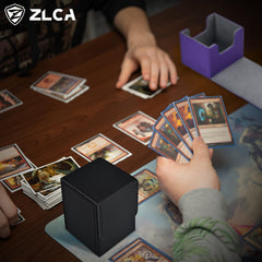 ZLCA deck box in use with cards shows organized portability