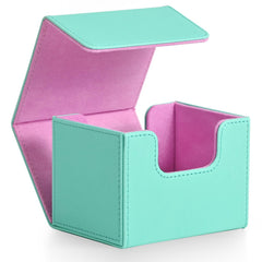ZLCA leather deck box turquoise-pink top view for secure transport.