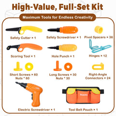 ZLemma 258-piece Building System includes screws, nuts, and connectors for sturdy, interactive cardboard models.