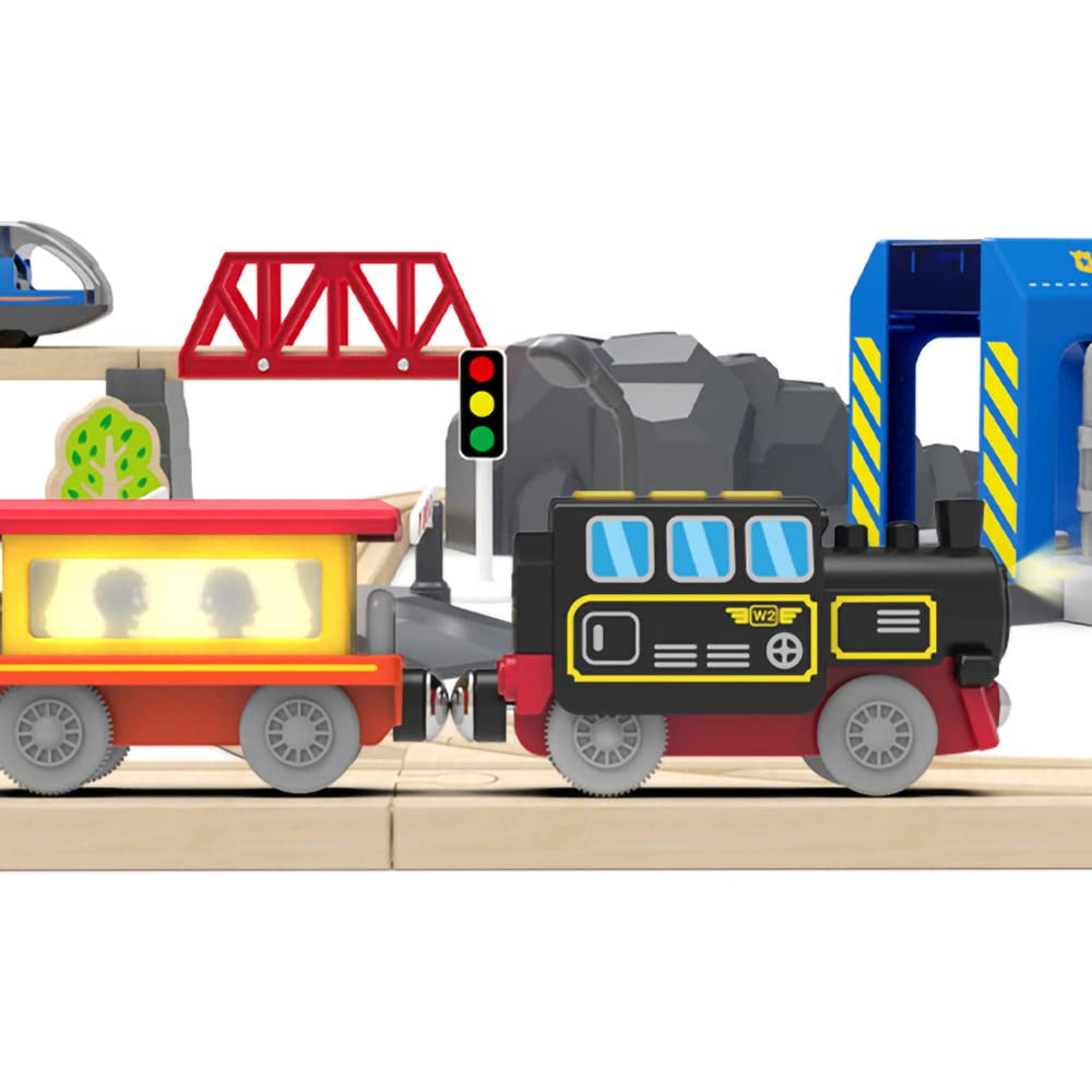 Z MAYABBO engine headlights and flashing carriage create immersive night-time railway play.