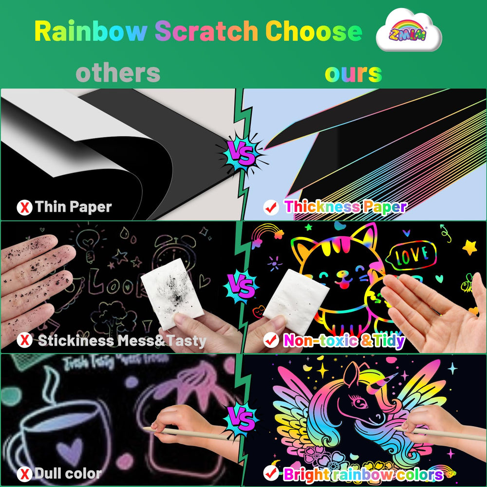 ZMLM Scratch Paper Art Set drawing stencils guide kids to precise shapes.