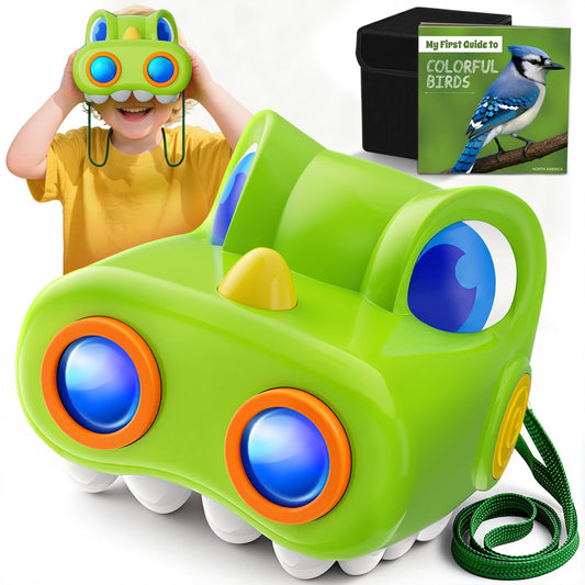 Zmpolir dinosaur binoculars with a green dinosaur face for imaginative outdoor exploration.
