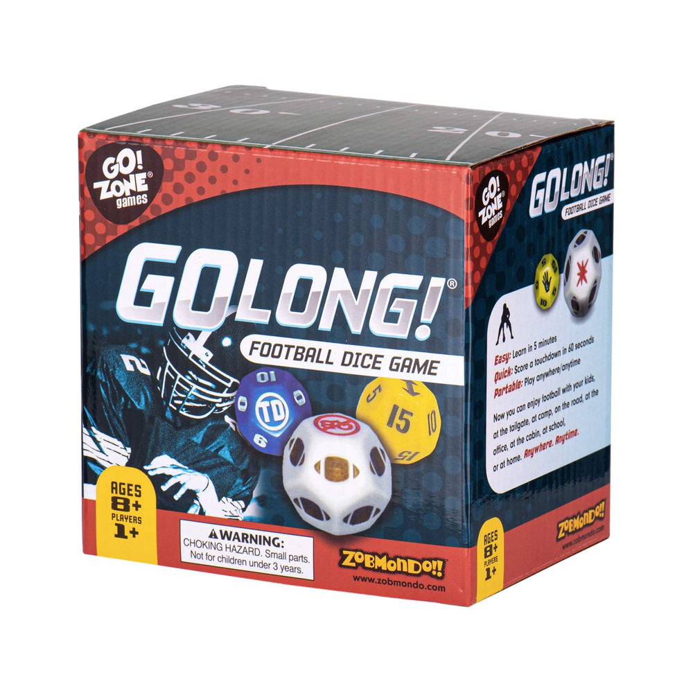 Zobmondo GoLong dice set for fast football fun during family game night.