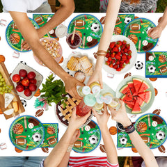 ZOIIWA ball-pattern detail highlights baseball, football, basketball accents on disposable tableware.