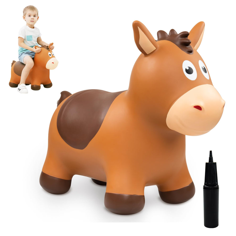 ZOOJOY bouncy horse toy with cartoon face for joyful toddler bouncing sessions.