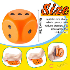 Zomiboo red foam dice, soft texture for stress relief and play.