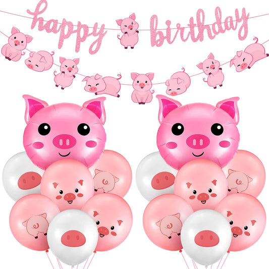 Zomiboo pig birthday banner adds a playful party backdrop for celebrations.