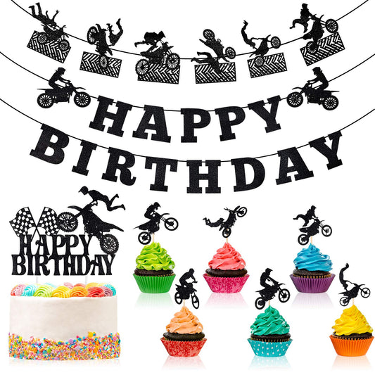 Zonon dirt bike banner for birthdays frames the party setting
