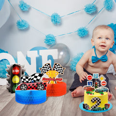 Zonon banner with checkered flag accents boosts party energy.