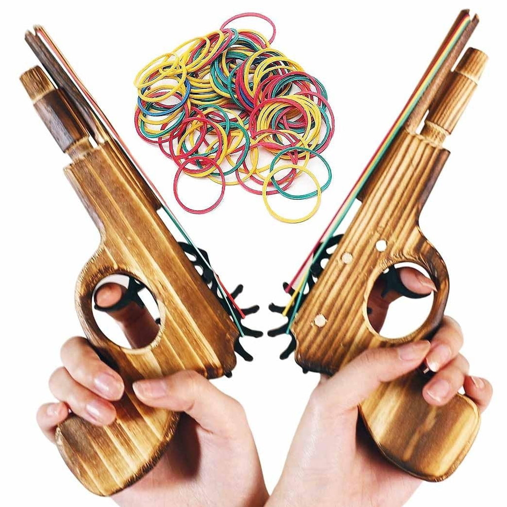 zonzxcv wooden rubber-band gun 9in log color, easy-to-load design for kids