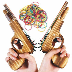 zonzxcv wooden rubber-band gun 9in log color, easy-to-load design for kids