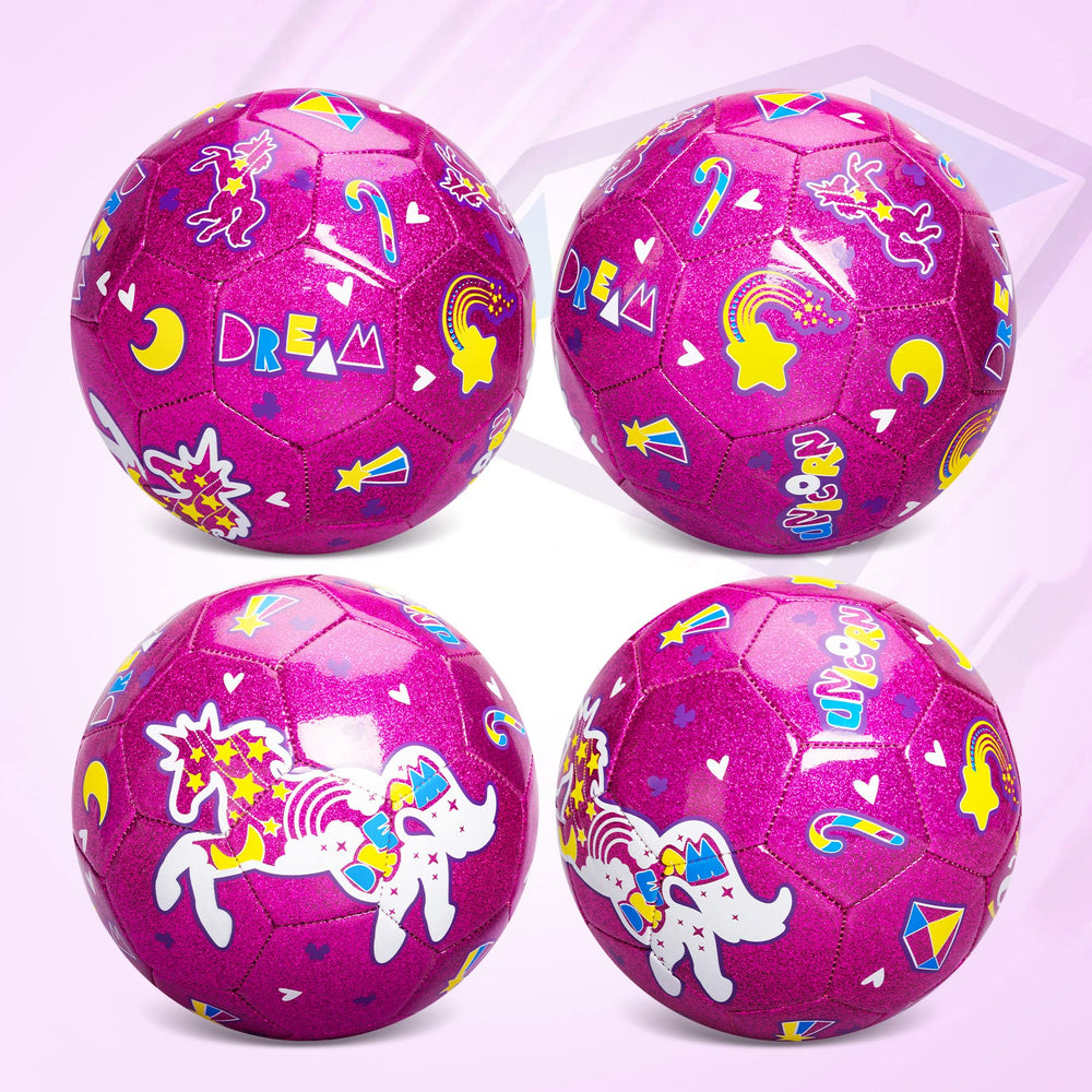 ZOOJOY pink unicorn ball on grass encourages outdoors and practice.