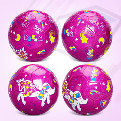 ZOOJOY pink unicorn ball on grass encourages outdoors and practice.