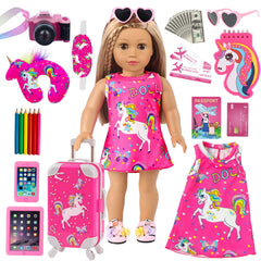 ZQDOLL American 18-inch doll travel suitcase with extendable handle for easy storage