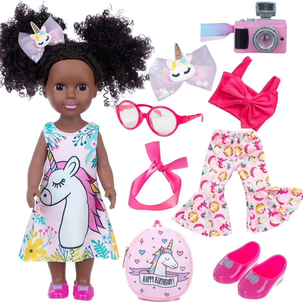 ZQDOLL black doll 14.5-inch ready for imaginative play and storytelling.