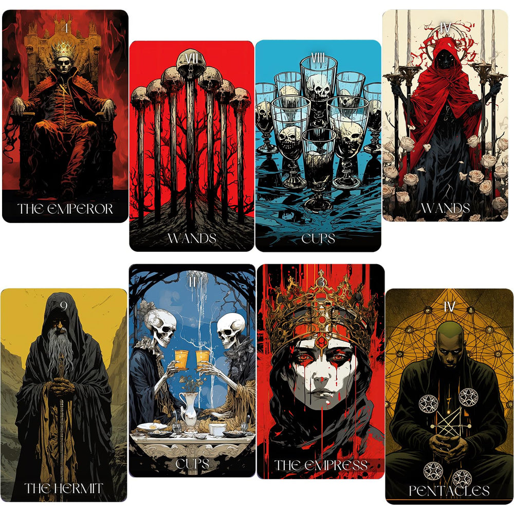 ZHQGYN Dark Horror Tarot deck laid out for immersive divination