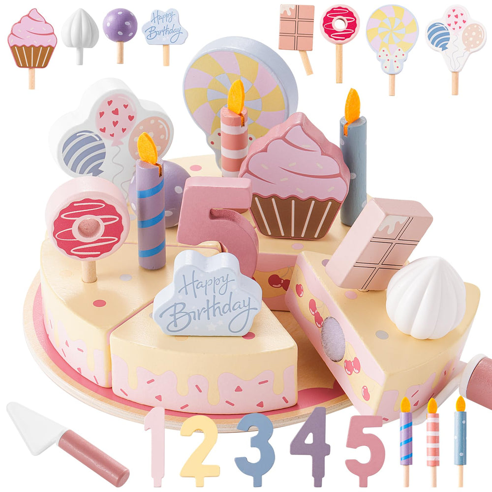 ZRUNBO birthday cake toy set assembled for pretend play.