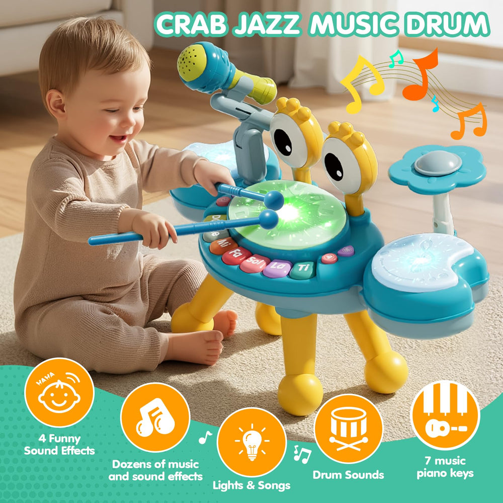 Zsinb crab toddler drum set close-up eye sticks for rattling sounds