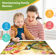 ZSYCZAO 500-piece puzzle with a right-facing hummingbird among bright blossoms