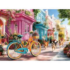 ZSYCZAO retro bicycle town dogs puzzle – vibrant details for relaxing evenings.