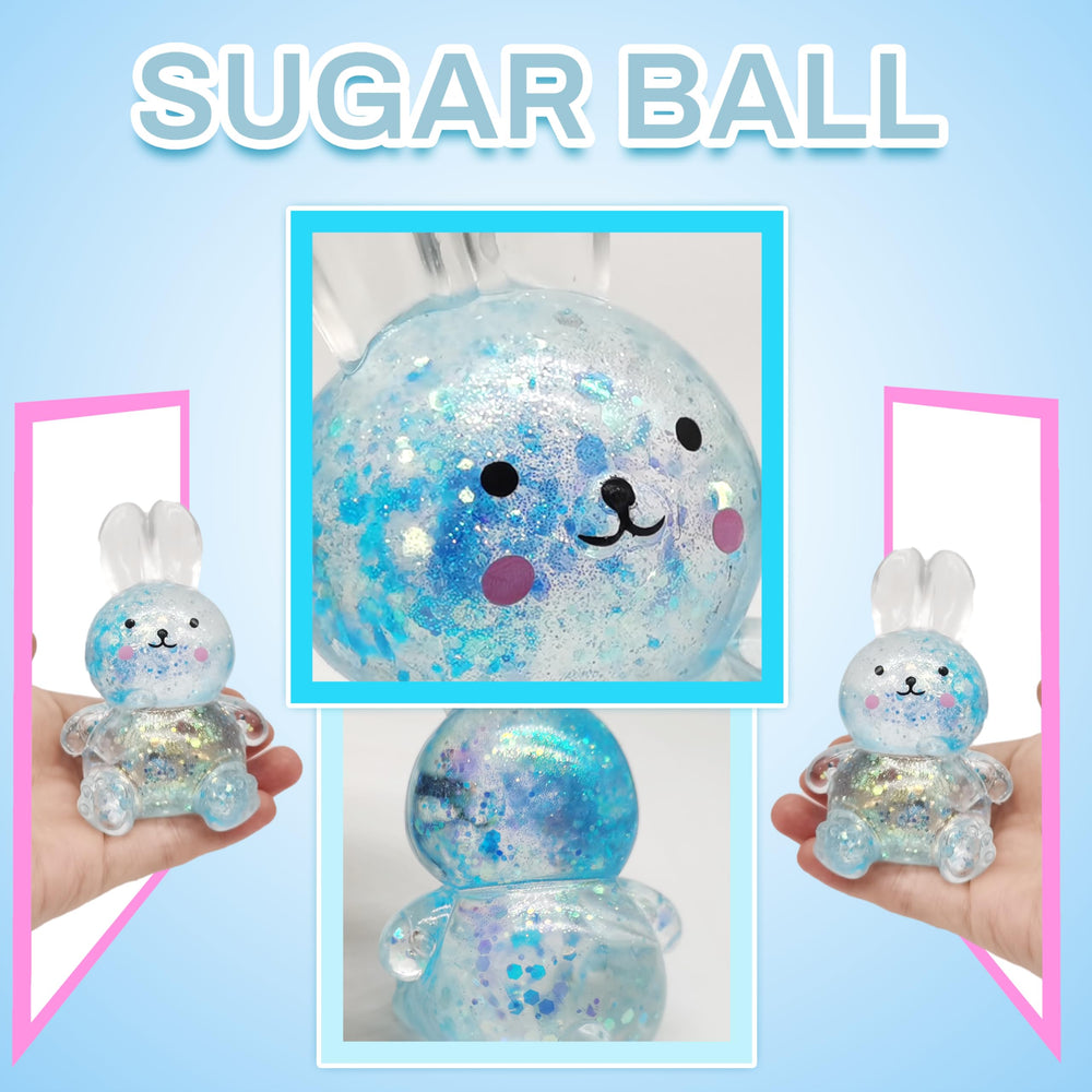 ZTATU Bunny Squishy Toy blue stretch demonstrates versatile fidgeting for anxiety and boredom.