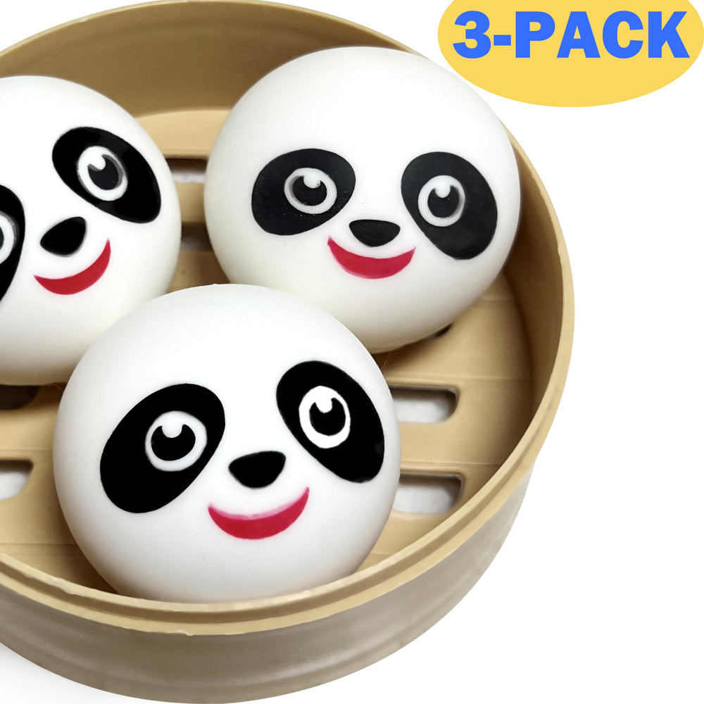 ZTATU Panda Dumpling stress ball resting in a round steamer showcasing playful design.