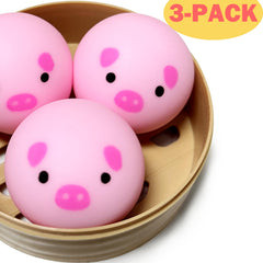 ZTATU mini pig dumpling squishy ball in round steamer, playful display.