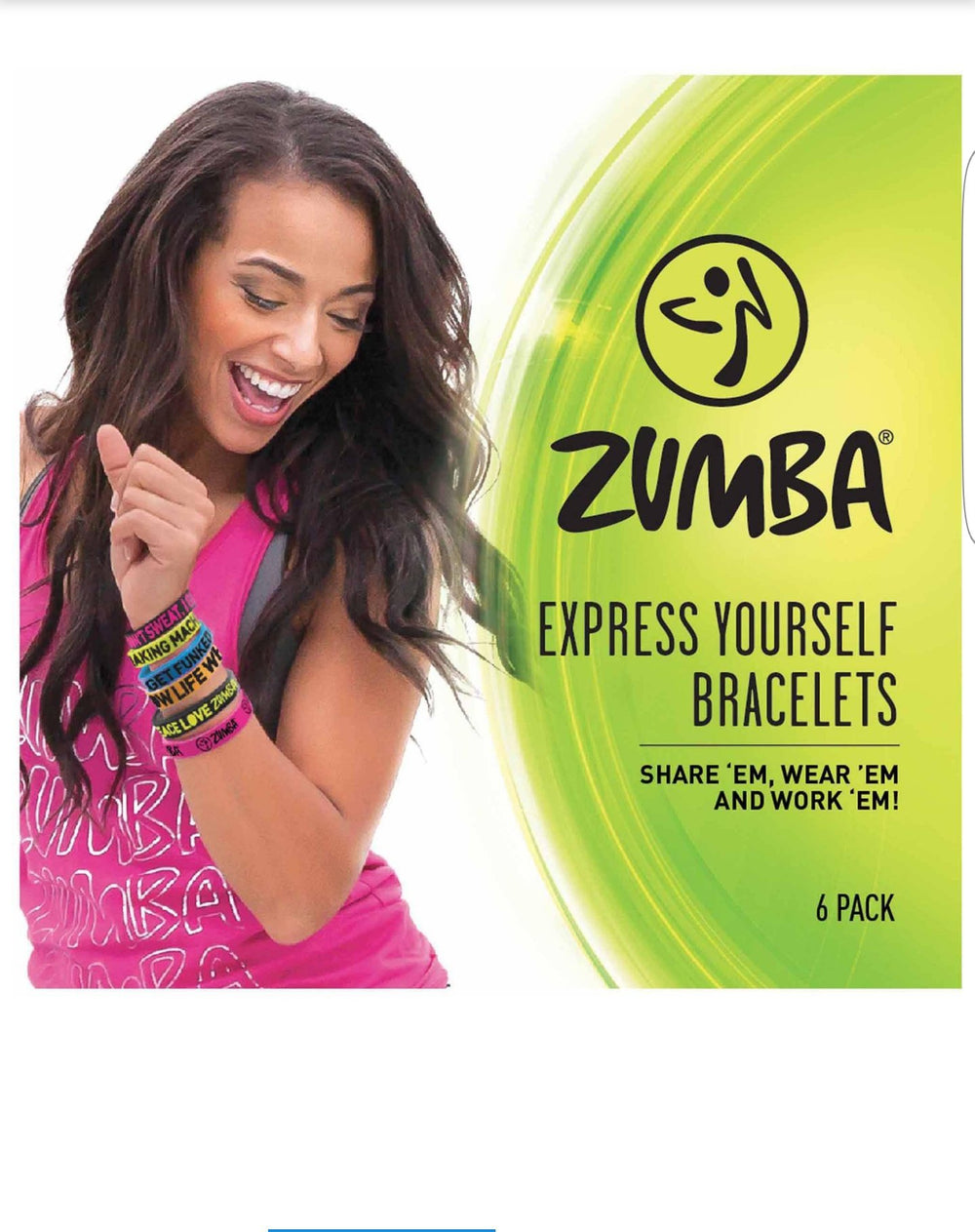 Zumba Express Yourself bracelets close-up shows flexible rubber texture for comfort.
