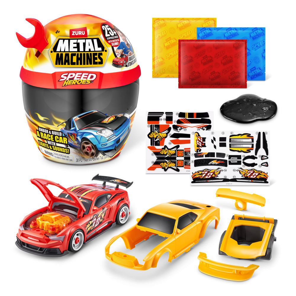 Zuru Metal Machines Speed Heroes Red helmet opening reveals build-surprises to start the car