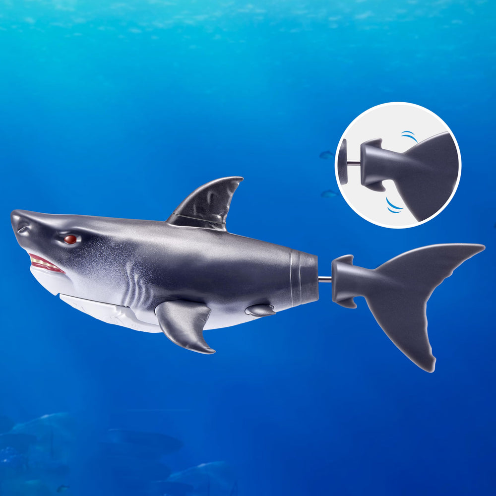 ZURU Robo Alive grey shark mid-swim showing realistic swimming action for pool fun