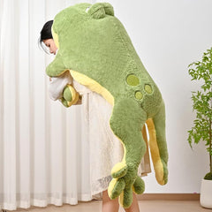 Zxioral large green frog plush with smiling eyes for cozy hugs and imaginative play.