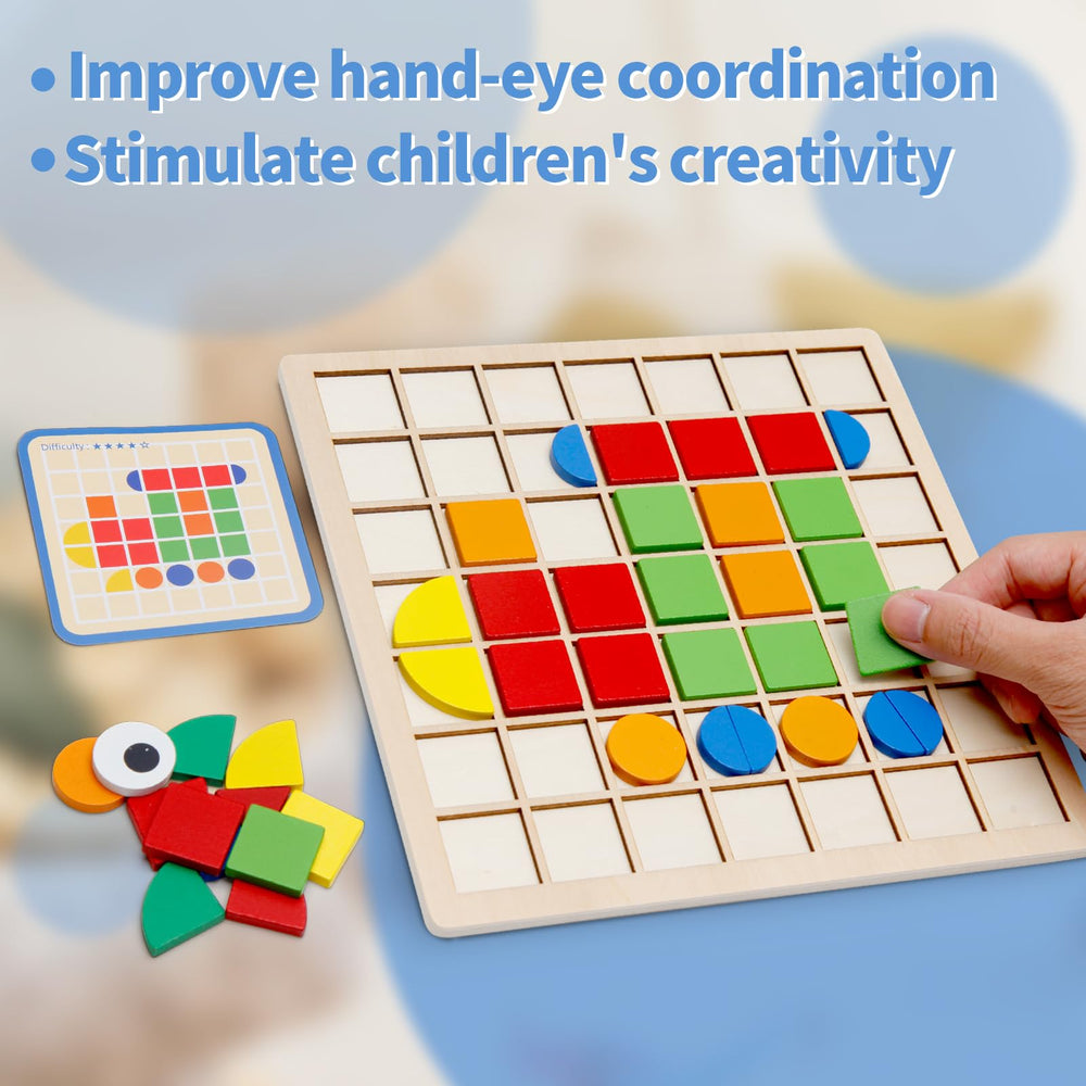 Zycolo Montessori Tangram grid board provides a compact surface for structured play.