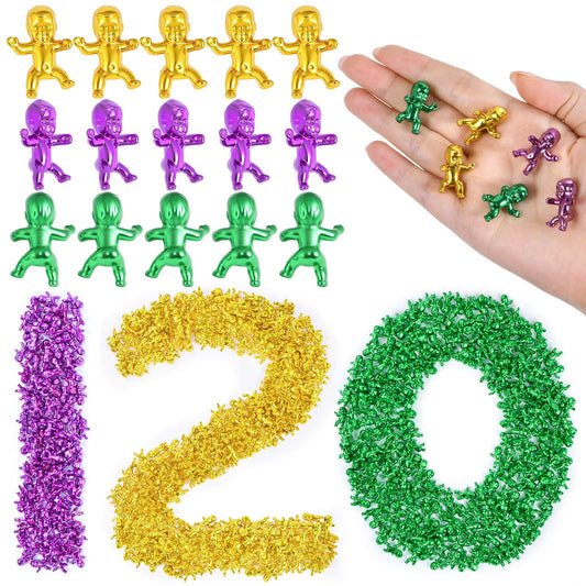 ZYFLSQ king cake babies pack in Mardi Gras colors for festive decor and surprises.
