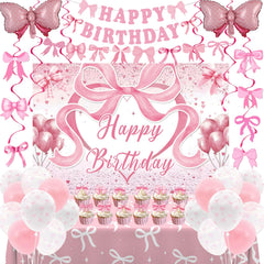 Zyikoch pink bow banner brightens the party backdrop for photos.