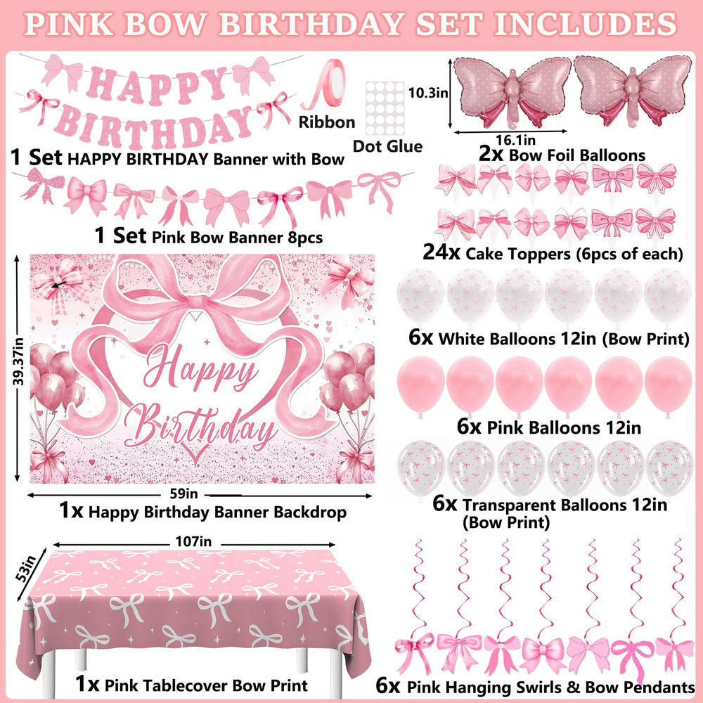 Zyikoch pink bow birthday banner flags add cohesive color accents.